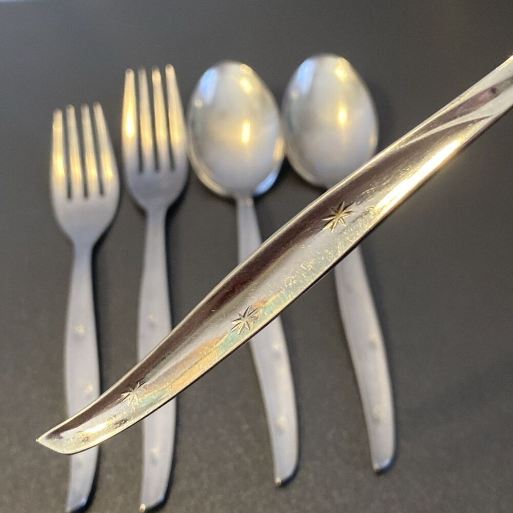 Vintage Atomic Star Starburst Dixon Deluxe Stainless Steel Flatware 1960's Japan